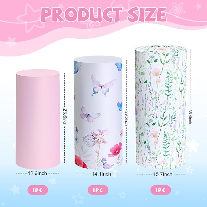 Set of 3 Wildflowers Bridal Shower Spandex Cylinder Stand Cover for