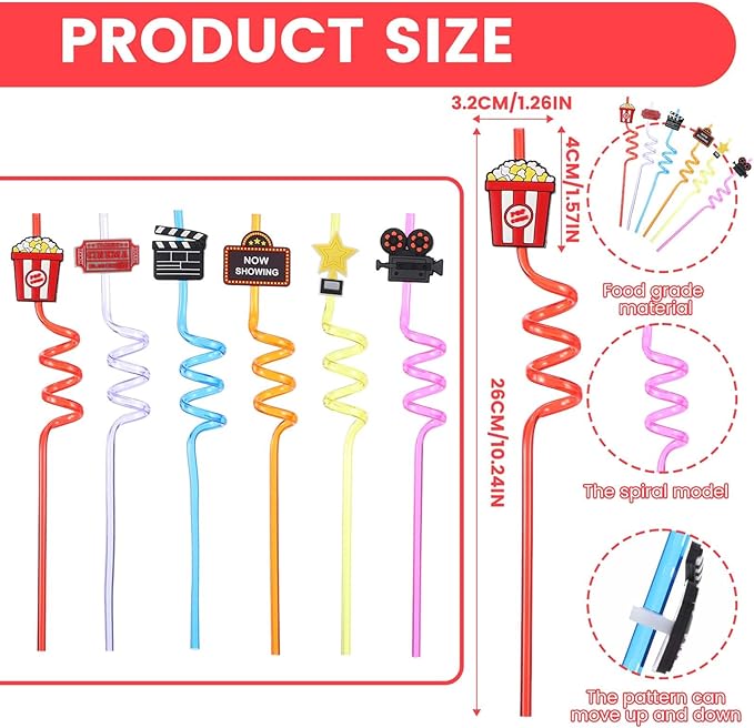 24Pack Movie Night Party Supplies Movie Night Drinking Straws