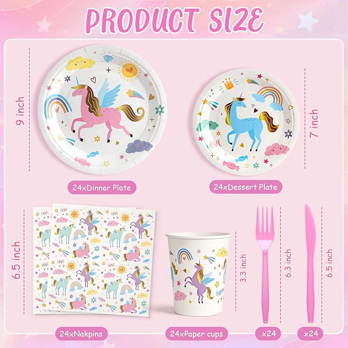 144Pcs Unicorn Birthday Party Supplies Decorations Kids Girl Themed
