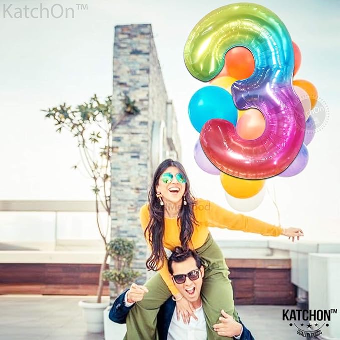 KatchOn, Giant Jelly Rainbow 3 Balloon Number - 40 Inch | Number 3