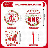 96Pcs Strawberry 1st Birthday Decorations for Girls Berry First