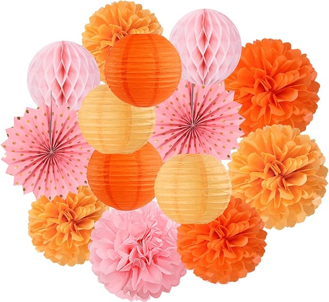 Pink Orange Groovy Thanksgiving Engagement Party Decorations 14pcs