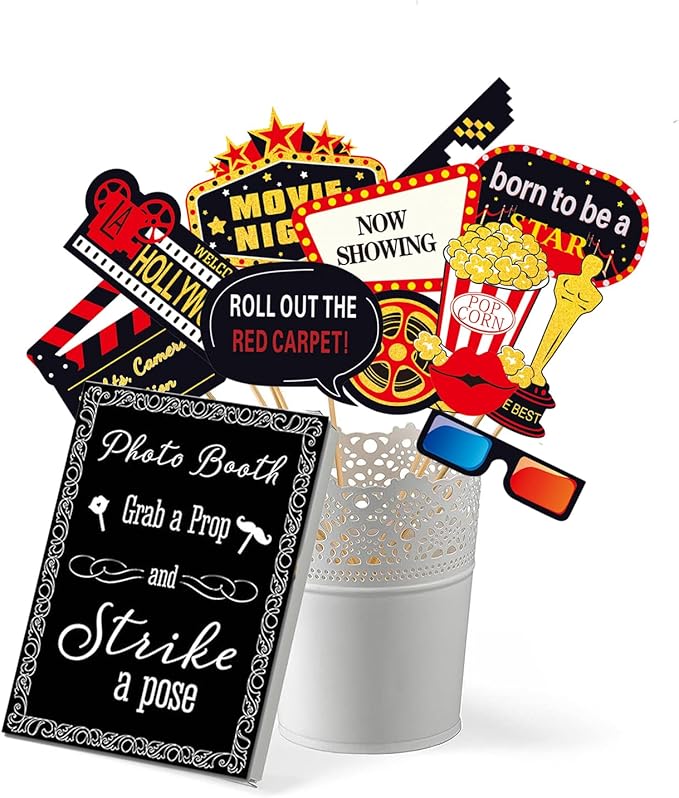34pcs Hollywood Themed Movie Night Party Photo Booth Props Hollywood