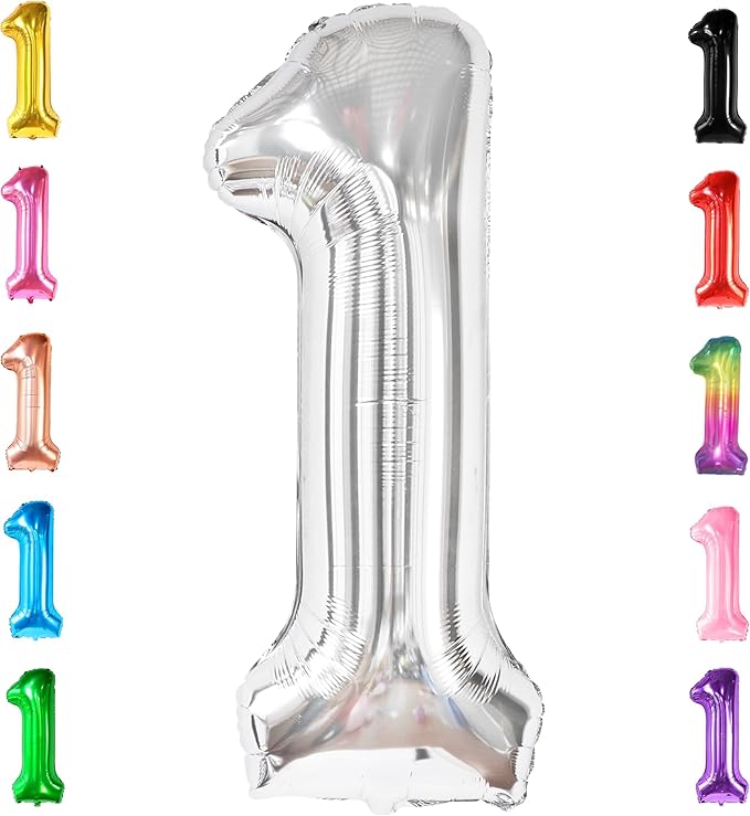KatchOn, Giant Silver 1 Balloon Number - 40 Inch | 1 Balloon for 1st