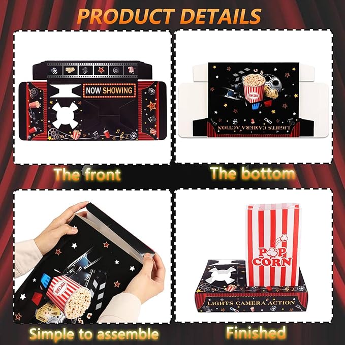 36 Pcs Movie Night Snack Trays with Popcorn Bags Disposable Paper