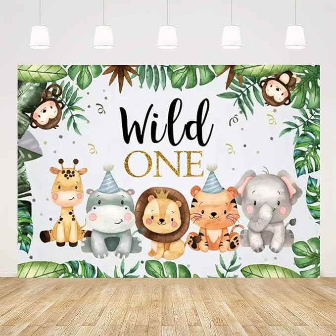 Safari 1st Birthday Decorations for Boy Wild One Backdorp Happy