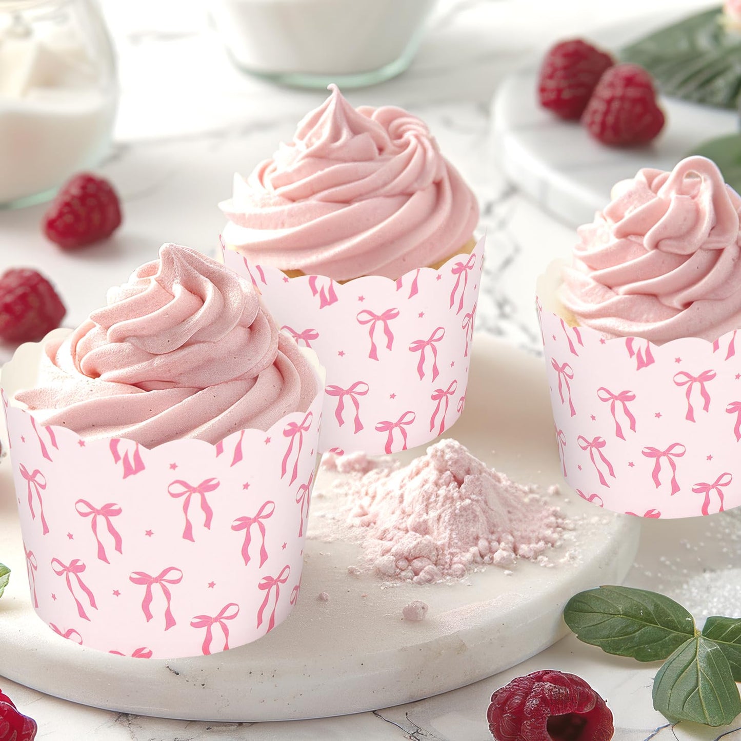 JarThenaAMCS 100Pcs Pink Bow Paper Baking Cups Bowknot Cupcake