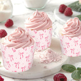 JarThenaAMCS 100Pcs Pink Bow Paper Baking Cups Bowknot Cupcake