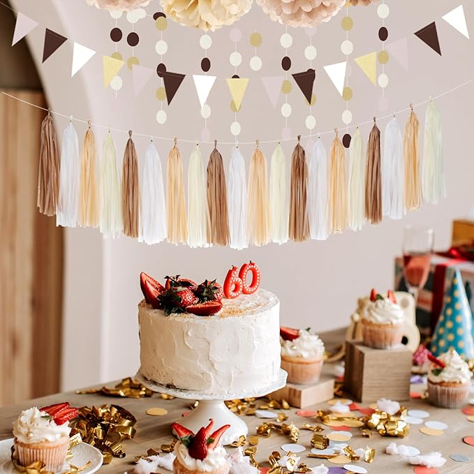 Boho Baby Shower White Brown Champagne Party Decorations 28pcs