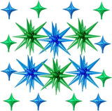 18 Pcs Green Blue Star Balloons, Blue and Green Balloon with 6 Pcs