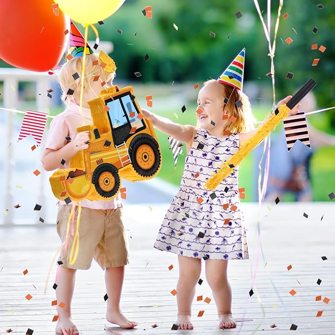 Construction Dump Truck Piñata with Blindfold and Bat Construction