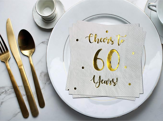 Cheers to 60 Years Cocktail Napkins | Happy 60th Birthday Decorations