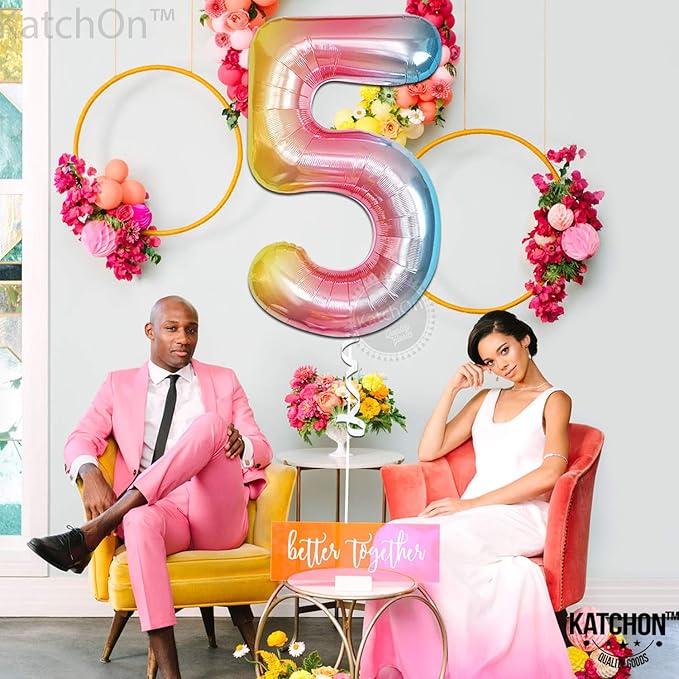 KatchOn Giant Rainbow Number 5 Balloon - 40 Inch | 5th Birthday