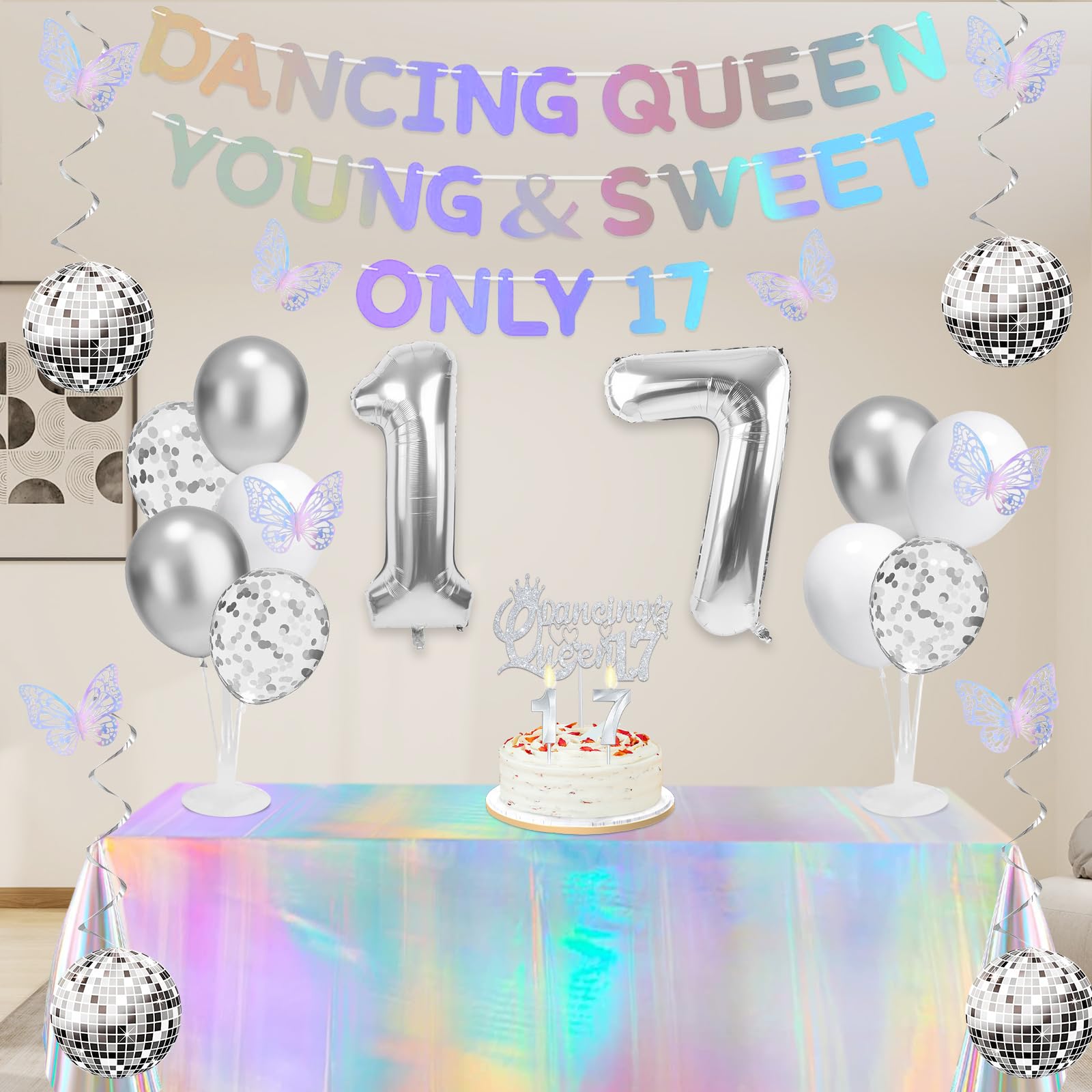 34pcs Dancing Queen Party Decorations 17,Dancing Queen Banner,Silver