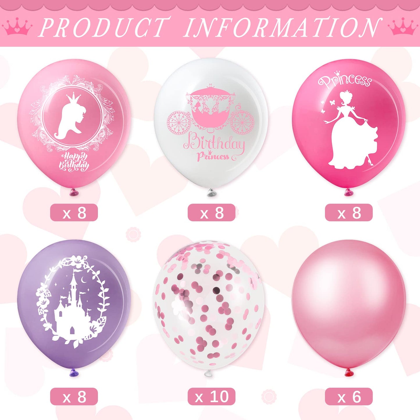 Civaner 48 Pieces Princess Balloons Bulk 12 Inch Pink Princess Themed