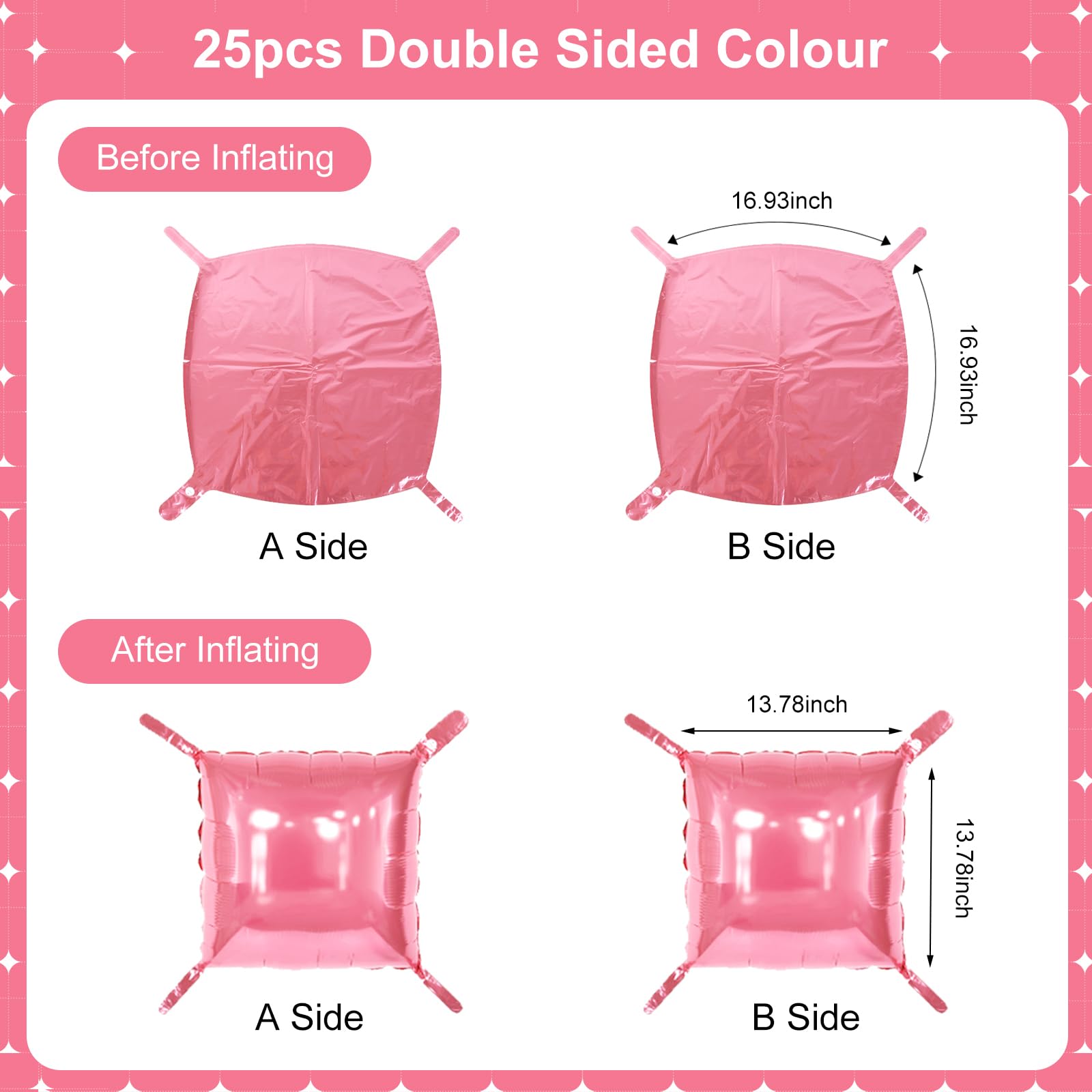 Pink Square Foil Balloons 25 Pcs Metallic Pink Balloons Wall Backdrop
