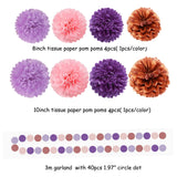 Rose-Gold Pink Purple Party Decorations - 30pcs Tissue Pom Poms
