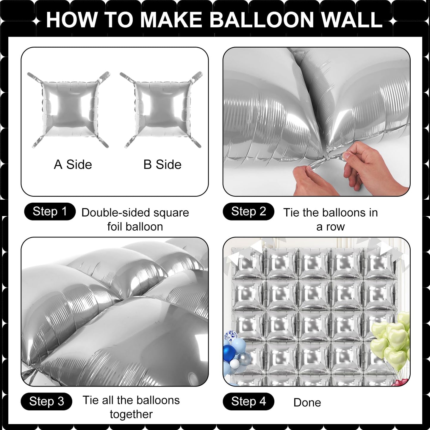 Silver Square Balloon Wall Square Foil Balloons Wall Backdrop 25 Pcs