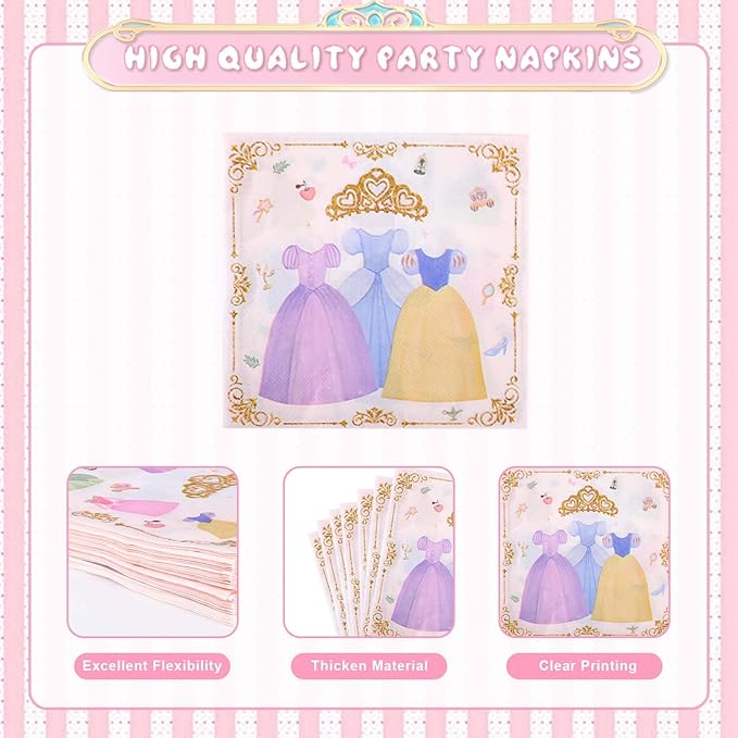 175Pcs Princess Paper Plates Napkins Princess Themed Birthday Party