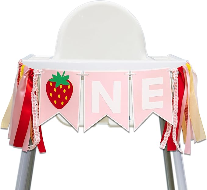 Strawberry First Birthday High Chair Banner Berry Themed Party Decor