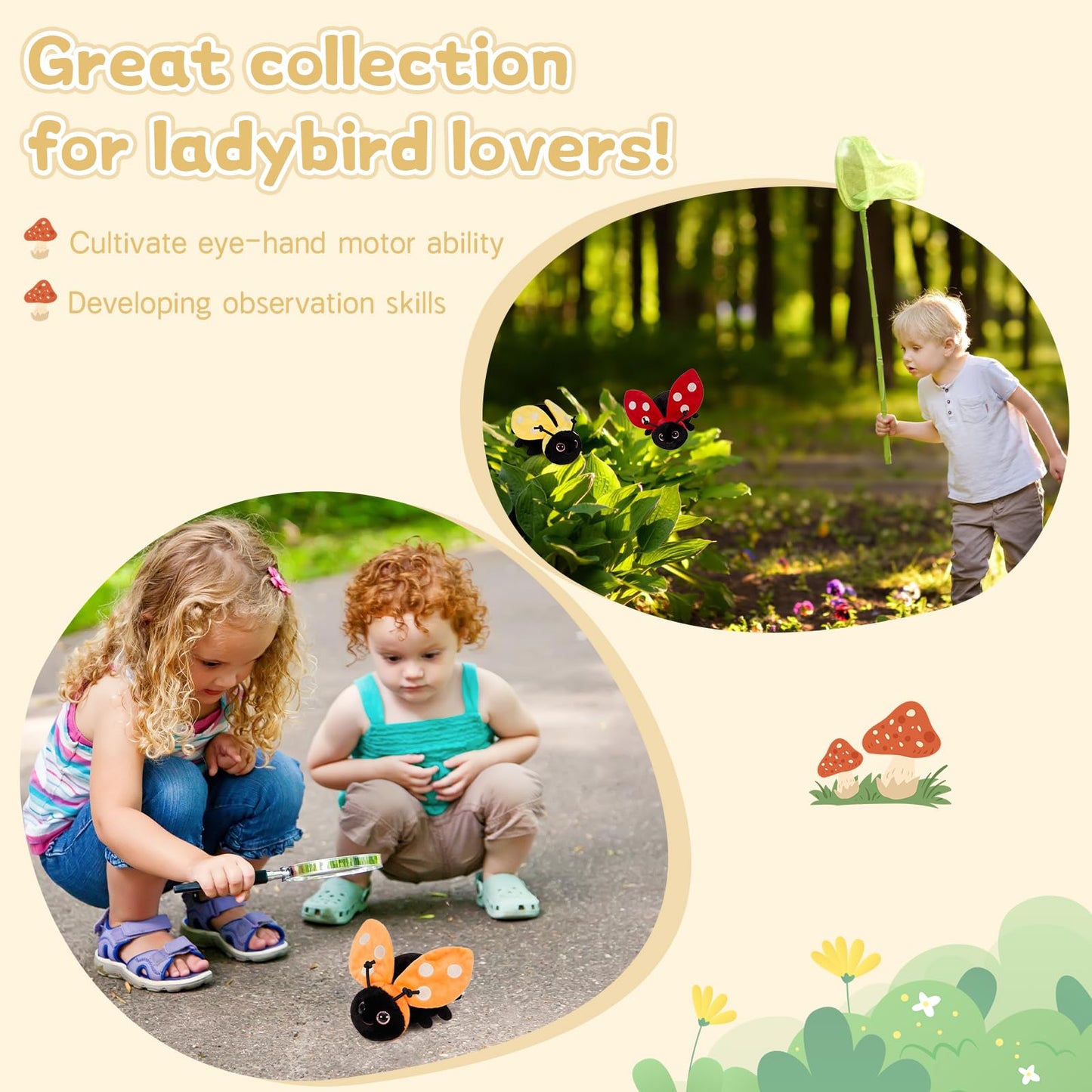 MaoGoLan 4Pcs Ladybug Stuffed Animal,Kawai Mother Ladybird Plush Toys
