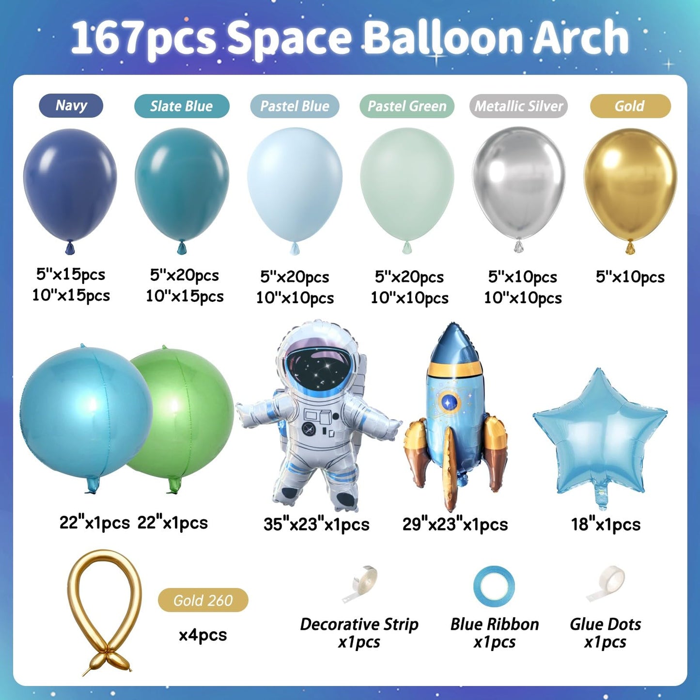 167pcs Space Balloons Arch Kit - Outer Space Party Decorations with