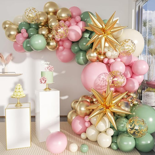 Sage Green Pink and Gold Balloon Arch Kit 156Pcs Blush Pastel Pink