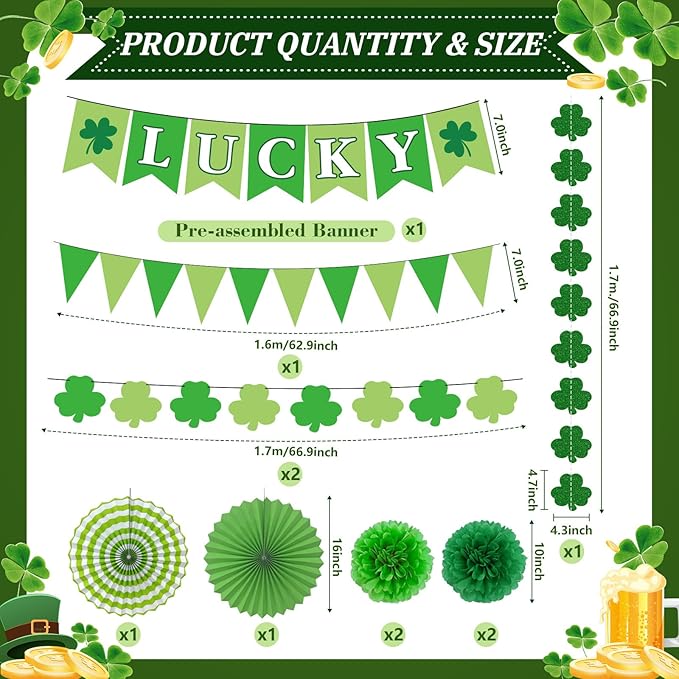 St Patrick's Day Decorations Kit Shamrock Garlands Hanging Swirls
