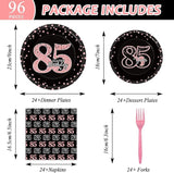 96 Pieces 85th Birthday Party Plates Rose Gold Cheers to 85 Years