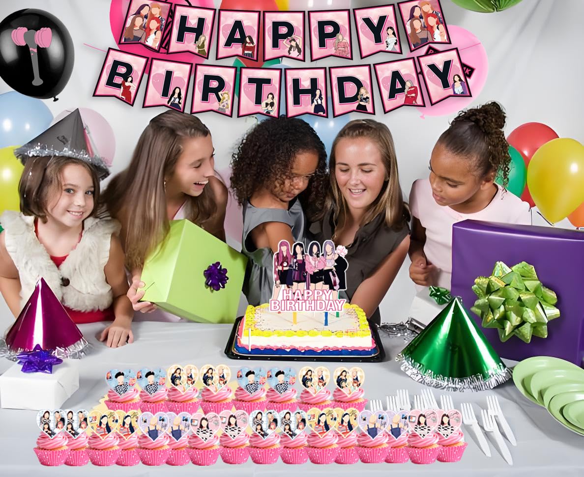 KPOP Black Pink Girl Group Birthday Party Kit Supplies with Cake