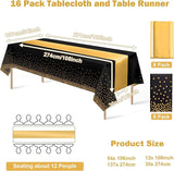 16Pack Disposable Plastic Tablecloths and Satin Table Runner Set Black