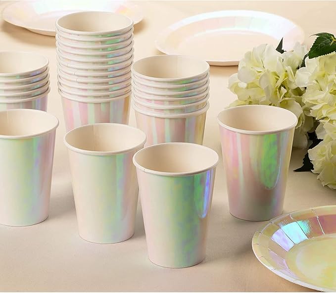 Mermaid Cups 36 Count 12 Oz Iridescent Foil Paper Cups Compostable