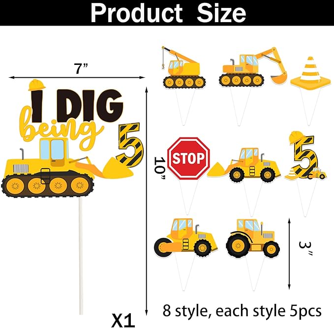 162 Pcs Construction 5th Birthday Party Supplies Dump Truck Five