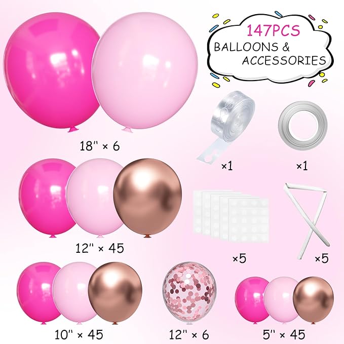 Pink and Rose Gold Balloon Garland Arch Kit 147Pcs Hot Pastel Pink