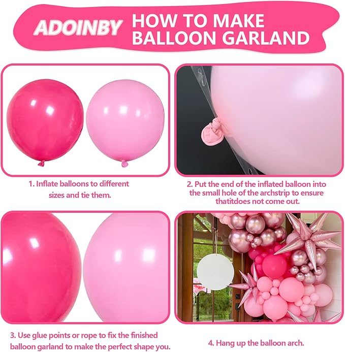 Pink Balloons Arch Kit, 160Pcs Hot Pink Balloon Garland Kit Metallic