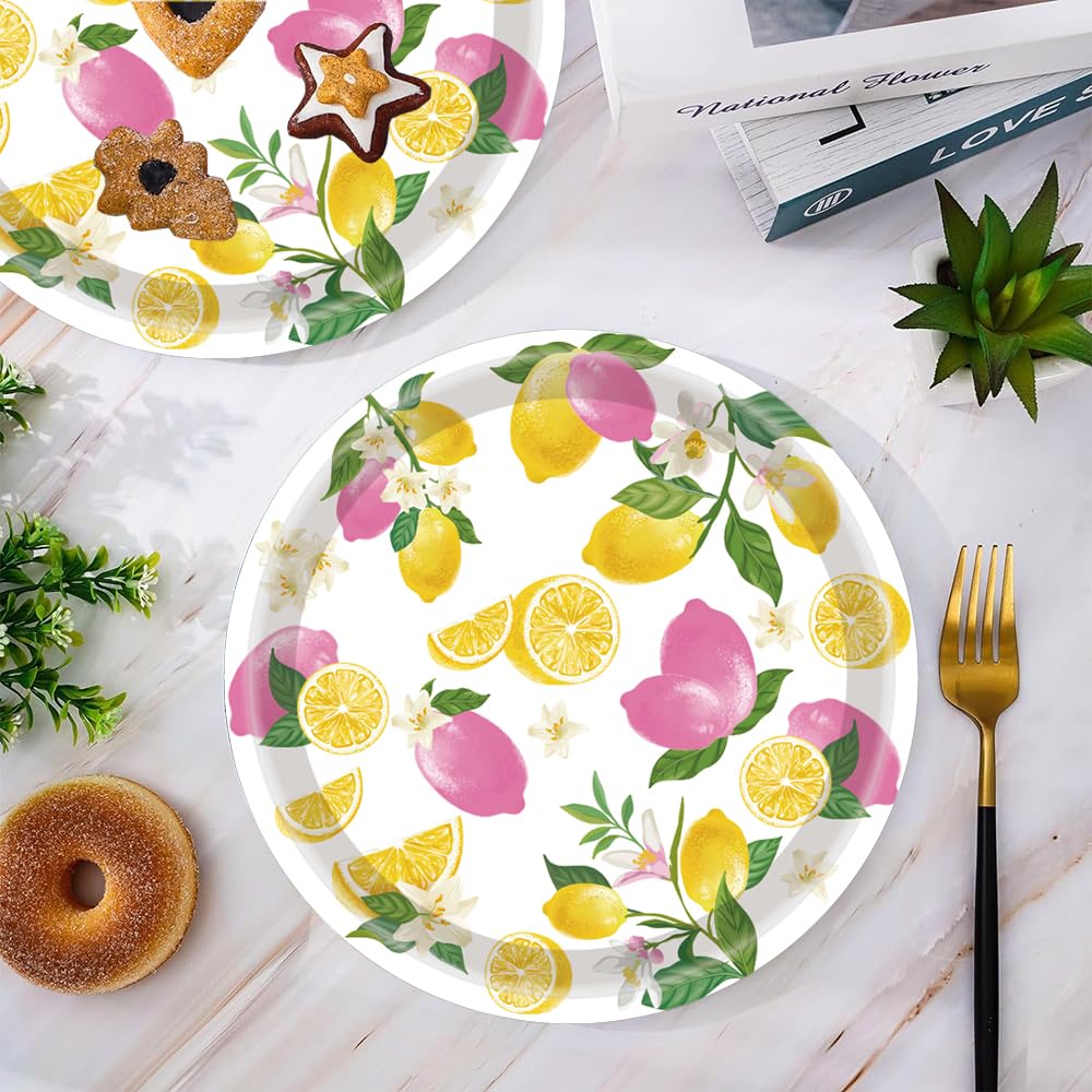 50PCS Lemon Party Supplies - 7" Lemon Plates with Blue Tiles & Yellow