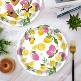 50PCS Lemon Party Supplies - 7" Lemon Plates with Blue Tiles & Yellow