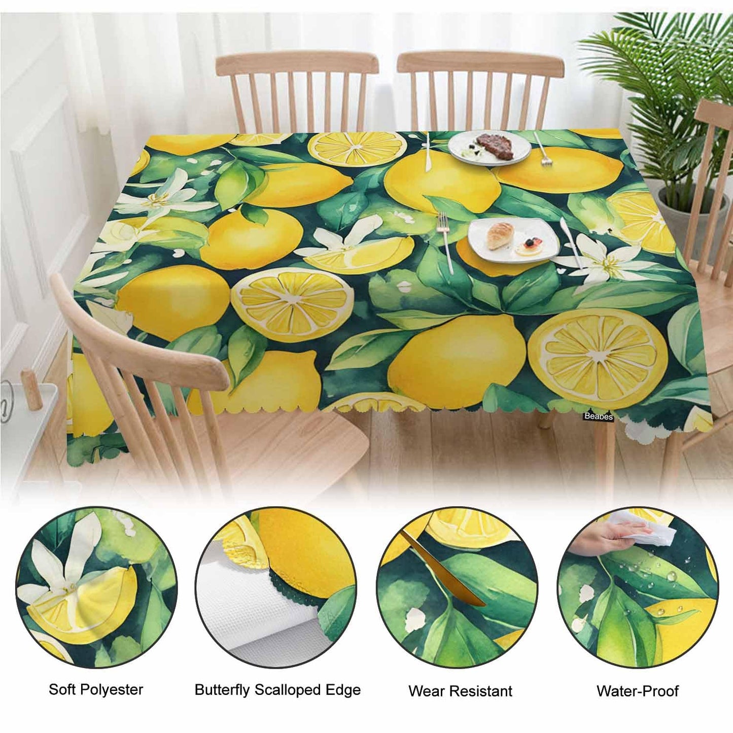 Beabes Lemon Table Cloth Rectangle Table 52"X70", Tropical Lemon