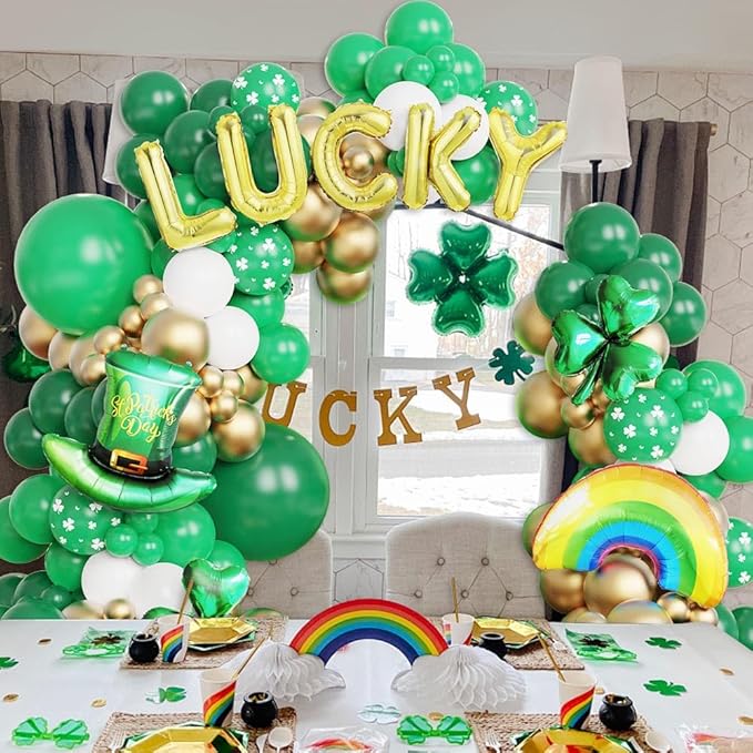 136Pcs St Patrick's Day Balloon Arch Garland Kit Green Gold White