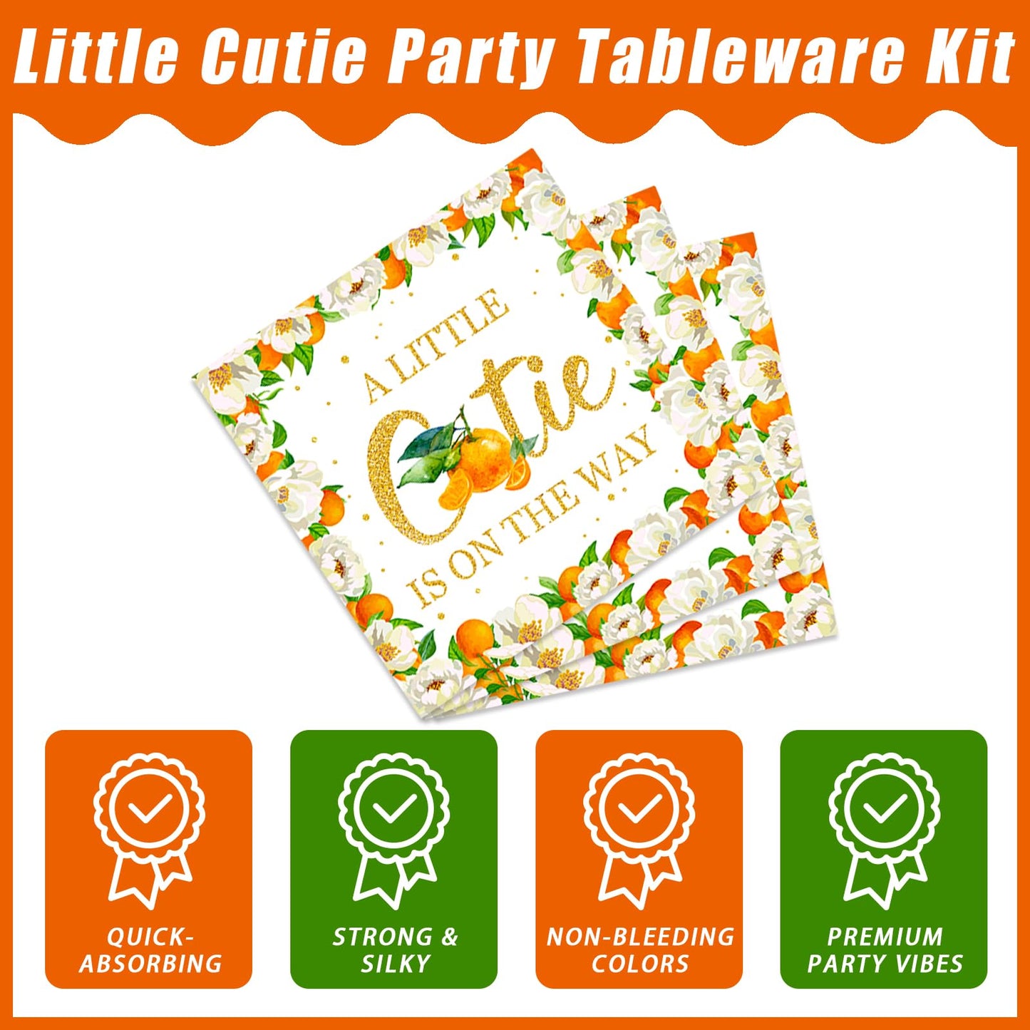 Kepeel 96 Pcs Little Cutie Baby Shower Party Plates and Napkins Set, A