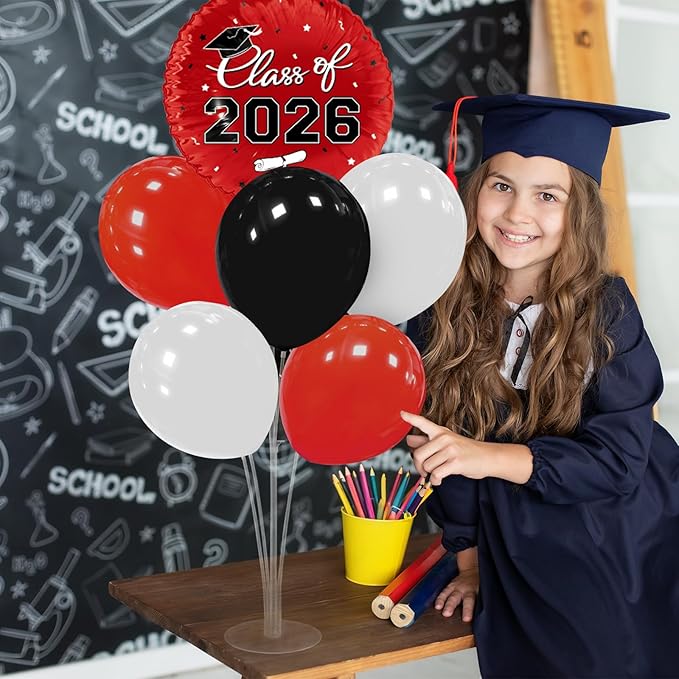Graduation Decorations - 4 Set Balloon Stands, Class of 2026 Congrats