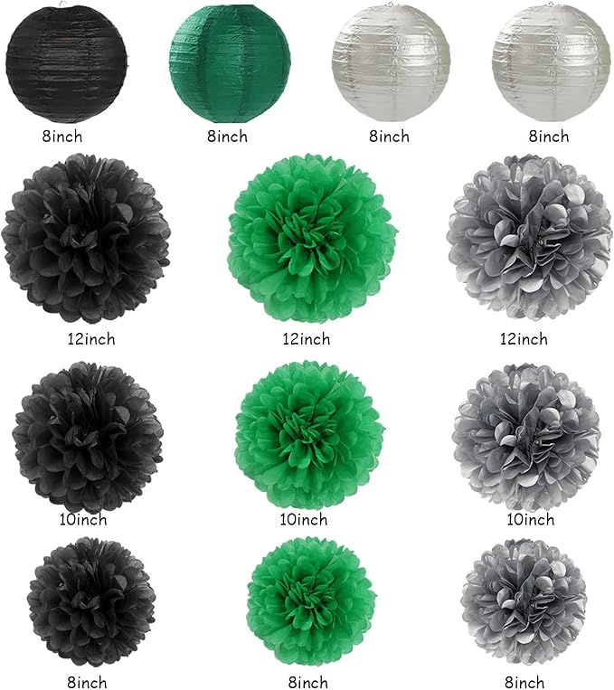 Black Green Silver Football Party Decorations 20pcs Soccer Theme