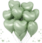Sage Green Heart Foil Balloon, 10PCS Olive Green Heart Helium