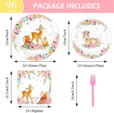 96PCS Woodland Baby Shower Tableware Set Girls Pink Safari
