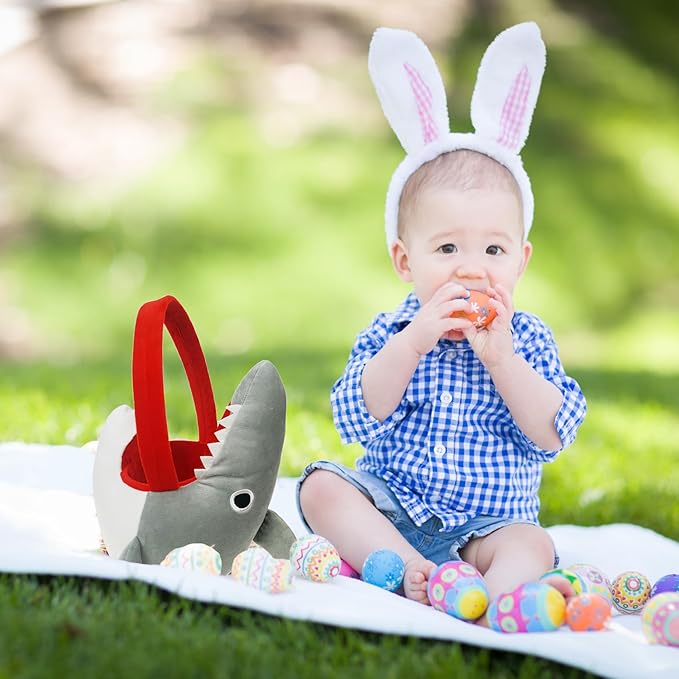 3D Shark Plush Basket Easter Egg Hunting Basket Cute Animal Plush