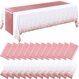 Breling 24 Packs White and Rose Gold Disposable Plastic Tablecloths