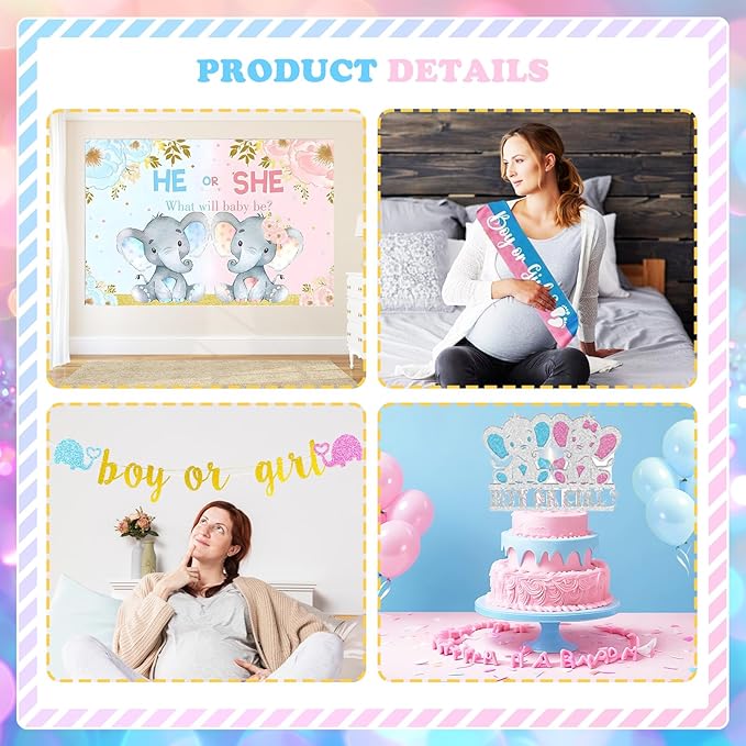 172 PCs Elephant Gender Reveal Decorations Hombae Boy or Girl Gender