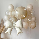 Cream Bow Foil Balloons 38 Inch, Large Beige White Bow Shaped Mylar