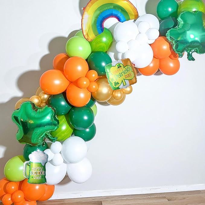 154Pcs St.Patrick's Day Balloon Arch Garland Kit Green Orange White