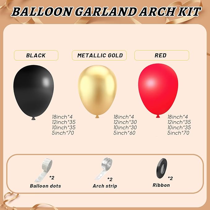 412Pcs Red Black Gold Balloons Arch kit 18 12 10 5 Inch Different